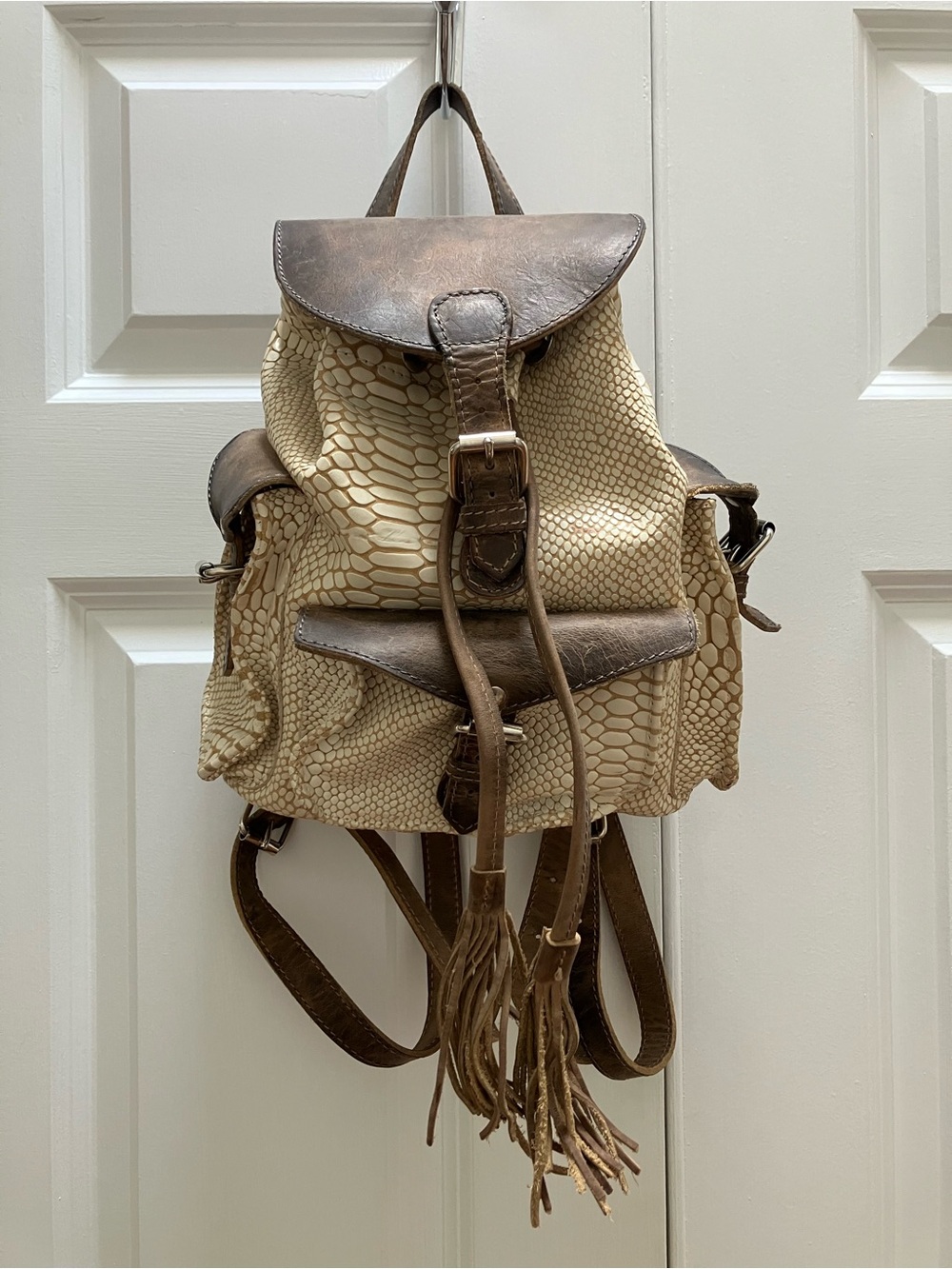 Freebird by Steven Brett Mini Backpack Leather Cream Snake Print